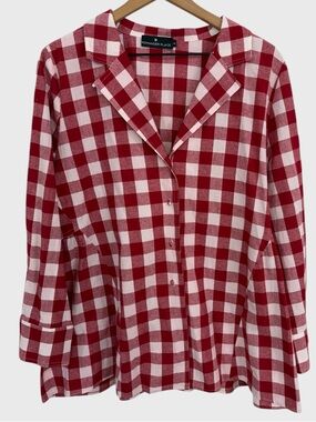 Pomander Place Red + White Checkered Peplum Waist Shirt Size XL